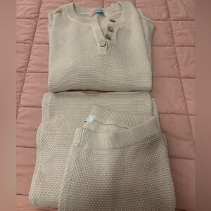 Free People Hailey cream/tan tunic & cropped leg Knit Sweater Set M